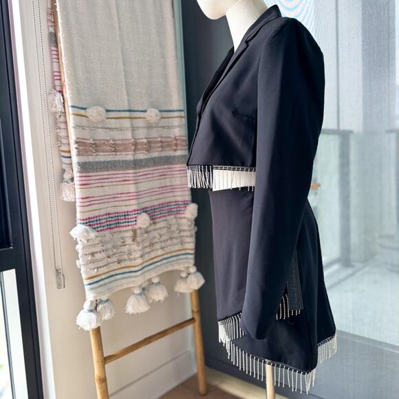 House of Harlow 1960 Black Rhinestone Fringe Blazer Mini Skirt Set Women’s Small - Picture 5 of 15